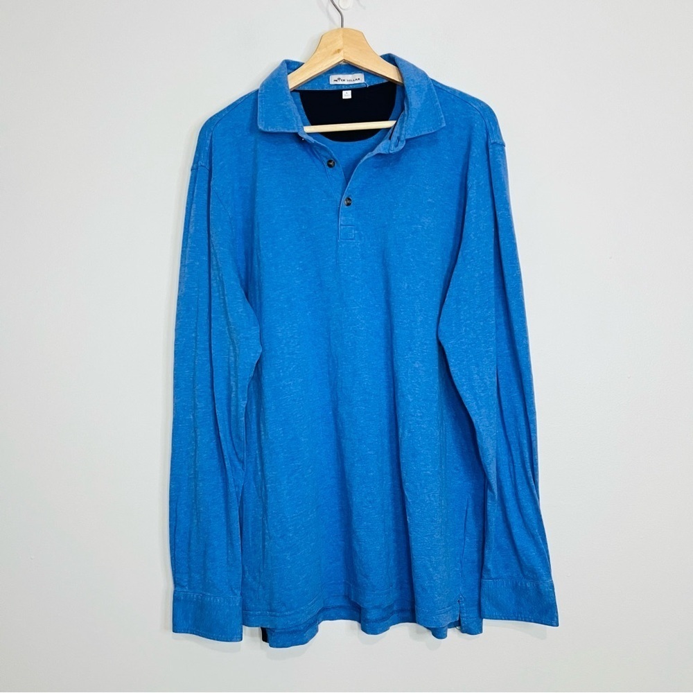 Peter Millar Crown Blue Luxury Blend Soft Long Sleeve Polo L